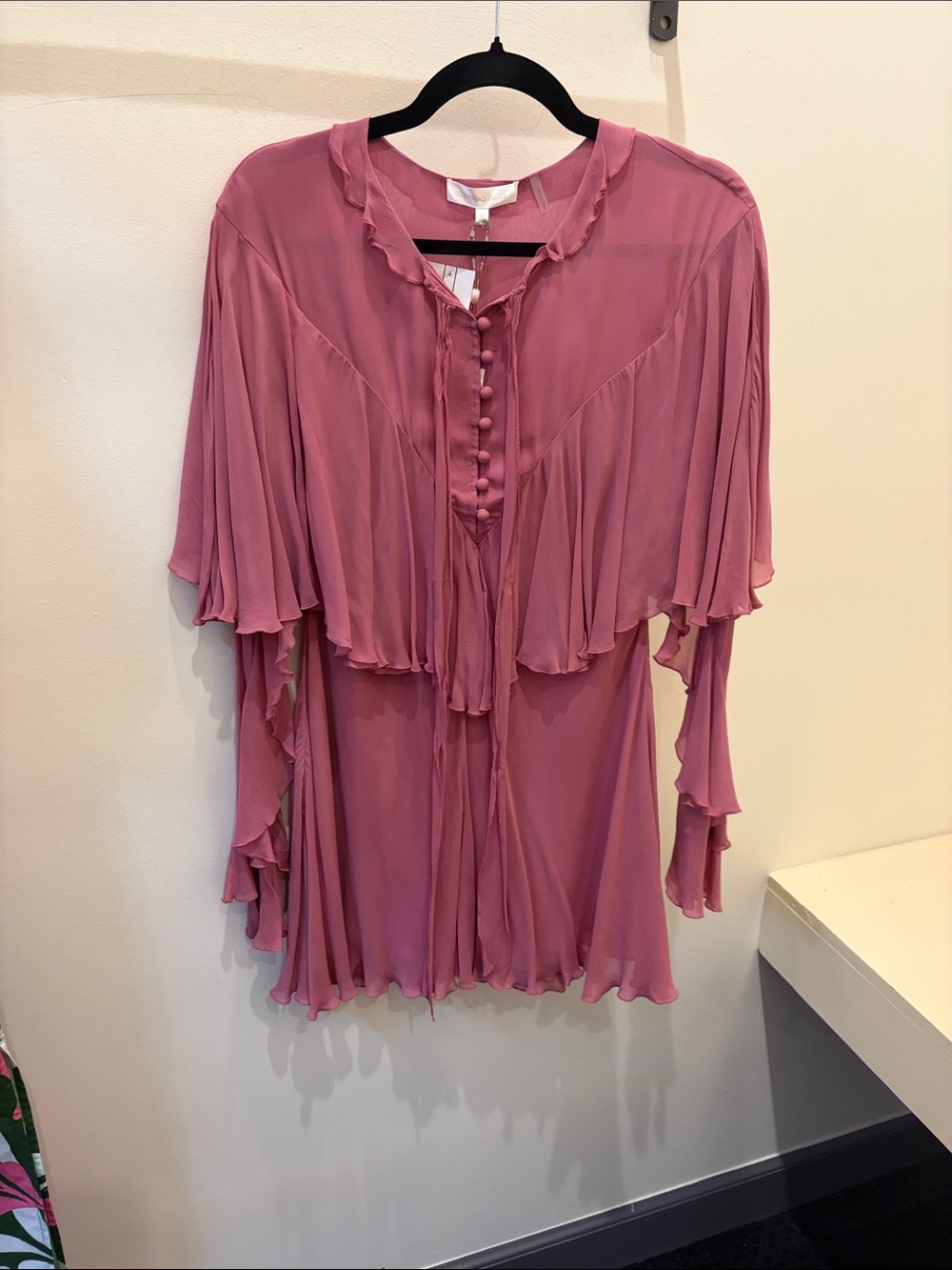 LoveShackFancy Dusty Rose Ruffle Button-Front Blouse